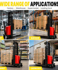 Heavy Hitting Electric Walkie Pallet Stacker With Strong 1.6 Kw Motor Plus Steel Frame Boasting Two Thousand Two Hundred Four Pound Capacity And Ninety Eight Inch Lift Height For Dock To Rack Yard Work in factory and warehouse settings.