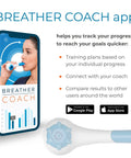 Breathing Exerciser For Stronger Lungs And Drug Free Respiratory Therapy, Boost Oxygen Flow, Easy At Home Lung Training With Guided Mobile App And Online Video Protocol For Daily Breathwork And Lung Gains app screen and device