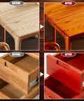 Rosewood Water Based Wood Stain For Indoor And Outdoor Furniture Non Toxic Fast Drying Cabinet Varnish Eco Friendly Low Odor Wood Finish No Sweat Formula 8 5 Fl Oz applied to table surface and drawer before and after.