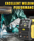 HIZONE 3 In 1 MIG Welder With 135 Amps Output supports gasless MIG and TIG welding; shown in action during metalwork.