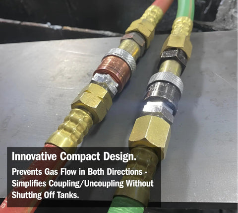 Oxy-Fuel Quick Connect Hose To Hose Coupler Set For Safe Fuel And Oxygen Disconnects, Leak Proof Design, UL Listed, OSHA Compliant