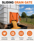 Heavy Duty Sliding Grain Gate For Ibc Tote With A Knockout Manual Flow Control Lever Built Tough From Top Shelf Alloy Steel, dispensing grain.