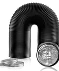 8 Inch Air Ducting Dryer Vent Hose 16 Ft Heavy Duty Four Layer Protection For Heating Cooling Ventilation And Exhaust With 2 Clamps Black Lightproof PVC Low Noise Silencer For Quiet Operation showing curved hose and clamps
