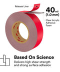 Roll of Heavy Duty Mounting Tape 4910 Clear 6 Inch By 5 Yards Double Sided with release liner and clear acrylic adhesive foam.