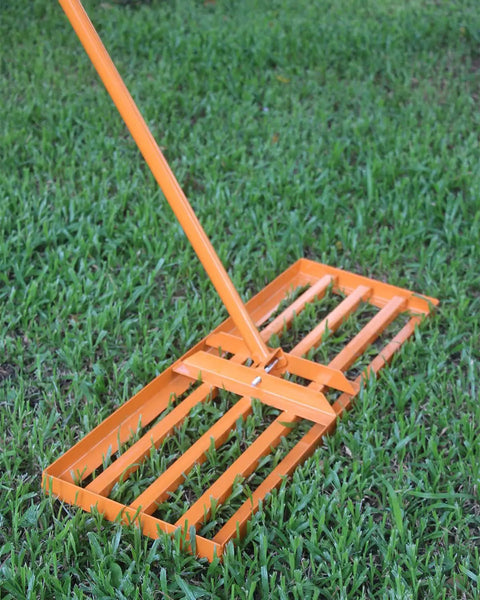 Heavy Duty Lawn Leveling Rake With 72 Inch Adjustable Handle For Soil Sand And Grass, 30 By 10 Inch Head on grass