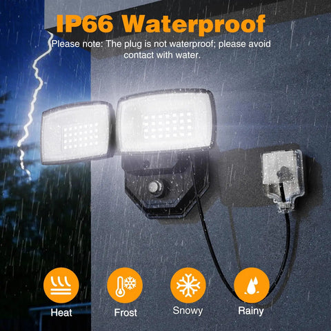 Slick Black 32W Dusk To Dawn LED Flood Light With Dual Pivot Heads And Plug And Play Cord Sheds A Hella Bright 3200 Lumen 6500K Glow Across Yard Patio Driveway For Super Secure Nighttime Coverage