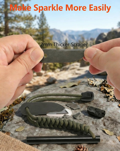 Flint And Steel Fire Starter With Paracord Handle And Thick Striker 4 Inch Ferro Rod Waterproof Survival Tool For Camping