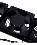 UltraQuiet Edition 3U Rackmount Cooling Fan System With Triple Exhaust Fans, close-up of 3x5-blade fans, black steel frame