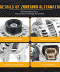 Close-up of alternator showing wear-resistant pulley and aluminum housing details