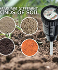 All-In-One Soil pH And Moisture Meter For Garden, Lawn And Farm Use displays soil testing with different soil types.