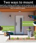 Solar Indoor Outdoor Motion Sensor Alarm With 129dB Siren Ultrasonic Security Alarm Four Modes Red And Blue Strobe Light Weatherproof Yard Garden Farm Guard No Fuss Setup 2 Pack mounted on wall and ground
