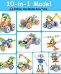Totally Fun 10 In 1 STEM Building Set For Kids Ages 4 To 8 A 167 Piece Creative Engineering Kit with various models displayed.