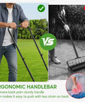 Person using a 2 In 1 Rolling Lawn Aerator And Roller With Removable Gear Spikes for easy lawn care, featuring ergonomic handlebar.