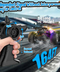 All Terrain Remote Control Monster Truck For Boys 2.4GHz RC Car With LED Body Lights in motion with remote control and 164 ft range