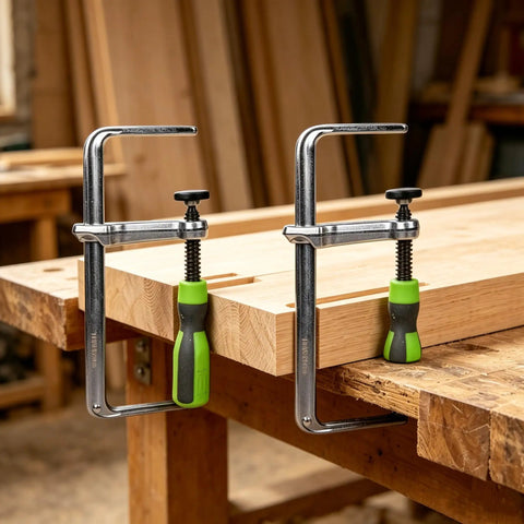 Rock Solid Kickass Hold Down Clamps For Woodworking Track Saws And T Track Jigs Precision Dovetail shop fixture on wooden tabletop.