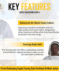 Ventilated Beekeeping Jacket With Fencing Veil Hood, Ultra Light Air Mesh details showing fabric and veil features, Medium