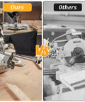 Comparison of Two Pack Miter Saw Dust Collection Bags Made From Heavy Duty Nylon and Steel Ring with dust collection on saw.