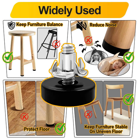 1/4-20 UNC Thread Leveling Feet For Furniture, 12 Pack Adjustable Levelers With T Nuts, Screw In Feet For Tables Chairs Desks And Stools, Galvanized Steel With PP Base, Protect Floors And Reduce Scratches And Noise