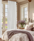 Romantic White Ruffled Curtains With Privacy Light Filtering, Faux Silk Drapes, Two Panels, W50 X L95, Cozy Country Bedroom Vibe