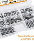 Straight Up Heavy Duty White Outlet Screws Kit For Wall Plate And Device Mounting Extra Long Machine Fasteners With Slotted Oval Heads in organizer box.