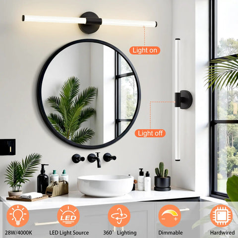 Lit 360 Degree Dimmable LED Bathroom Vanity Light Bar Over Mirror Matte Black 30 Inch Hardwired Modern Wall Sconce 4000K