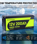 12V 200Ah LiFePO4 Deep Cycle Battery With 2560Wh Heavy Duty 200A BMS Low Temp Cutoff in icy environment