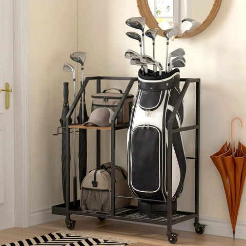 Mobile Golf Storage Organizer For Garage With Locking Casters Heavy Duty Golf Bag Rack To Move Your Gear Easily in room