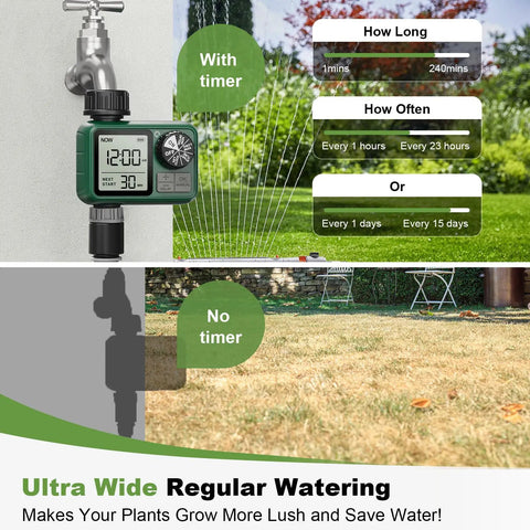 Water Timer For Outdoor Garden Hose With Auto, Manual And Rain Delay Modes, 2024 Upgrade for Precise Auto Irrigation