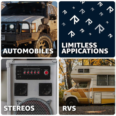 Images of automobiles, stereos, RVs, and limitless applications illustrating uses for 22 AWG UL1007 Tinned Copper Hook Up Wire