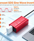 Heavy Duty Car Power Inverter Dc 12V To Ac 110V With Pd Fast Charging Dual Usb Ports and Two Standard Outlets for electronics.