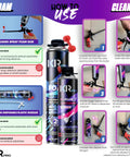 12 Pack Spray Foam Insulation Kit With Foam Gun And Cleaner instructional guide showing steps for use and cleaning.