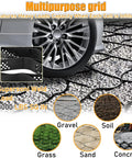Hardcore Gravel Stabilizer Grid For Patios, Driveways And Slopes, Permeable Honeycomb Panels next to car wheel on gravel