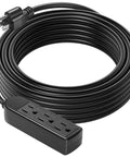 Coiled 50 Ft Beefy Heavy Duty Extension Cord With 3 Outlet Power Strip And 1800W Surge Protection 15A 14 AWG Flat Plug
