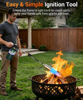 Heavy Duty Propane Weed Torch With 30 Inch Long Arm Flamethrower tough as nails design igniting fire in fire pit.