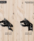 Heavy Duty Swinging Barn Door Latch With Dual Sided Handle For Inside And Outside Access On Gates, shown with receiver styles A and B