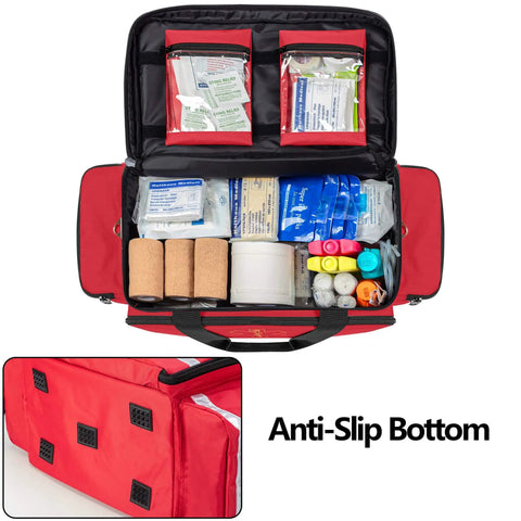 Open Red Emergency Responder Trauma Bag Empty For EMTs And Paramedics Professional First Aid Kit Storage With Inner Dividers