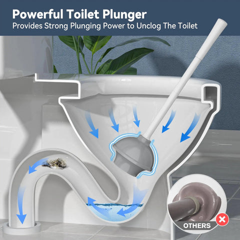 Badass Heavy Duty Toilet Plunger With Handy Storage Holder clears stubborn clogs fast in toilet. Durable rubber design.