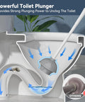 Badass Heavy Duty Toilet Plunger and Sink Plunger with Holder Pack of 2 White Adjustable Rubber Flange for Clogged Drains Bathroom Shower Tub Cleaner Killer Clogs Emergency House Repair Fix installed in toilet showing powerful flow.