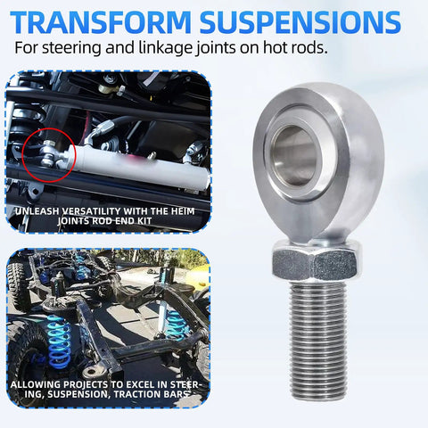 Durable 3/8-24 RH Rod End Bearing Kit Heim Joint With Chromoly C1045 Steel For Heavy Duty Linkage High Strength Fatigue Resistant Ready For Extreme Shock Load Applications on suspension linkage