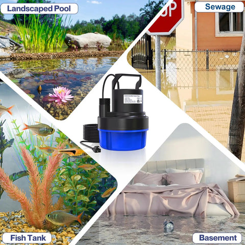 Half Horsepower Submersible Water Pump 2200 GPH Portable Sump Pump For Pool Draining Basements Fountains Hot Tubs