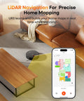 Robot Vacuum And Mop Combo With Self Emptying Station And 7000Pa Suction LiDAR Navigation on carpet with app control display