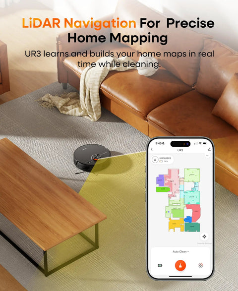 Robot Vacuum And Mop Combo With Self Emptying Station And 7000Pa Suction LiDAR Navigation on carpet with app control display