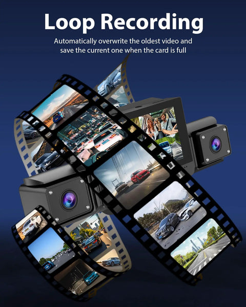 Loop recording feature of 4 Channel Dash Cam With 360 Degree View For All Around Protection And No Blind Spots, 4 Way Front Rear Inside Recording