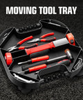 Portable Tool Creeper Caddy Tray With Four Swivel Wheels For Automotive Repair And Home Garage Use A Rolling Work Tray With 30 Lb Load Capacity Ideal For Mechanics And DIY Enthusiasts with red and black tools on a textured surface.