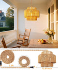 Hand Woven Rattan Plug In Hanging Light For Living Room Bedroom Kitchen Ceiling Pendant Fixture Featuring Cool Boho Glam and 12.01inch size.