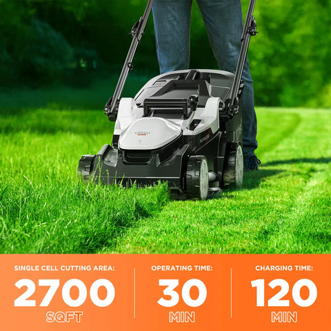 16 Inch Cordless Lawn Mower With Dual 20V 4.0Ah Batteries, Brushless Motor, Ultra Lightweight Yard Buddy, 6-Position Height Adjustment, Includes 2x 4.0Ah Batteries and Charger, Easy Start For Fast, Clean Cuts In Small To Medium Yards, mowing grass