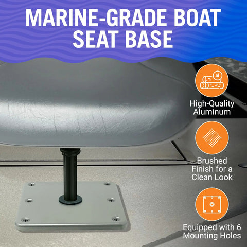 Marine-grade boat seat pedestal base plate 7x7 aluminum seat mount for jon boats and fishing boats, close-up view