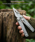 Everyday Carry 18 In 1 Multitool Pliers With Ergonomic Handle held against wooden background