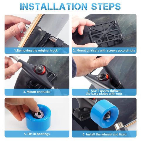 Installation steps for Entry Level Skateboard Parts Starter Kit With 2 Trucks 60mm High Rebound Wheels ABEC 9 Bearings T Tool