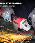 Cut Resistant Work Gloves With Nitrile Dipped Palms 13 Gauge Knit being used for grinding metal with sparks